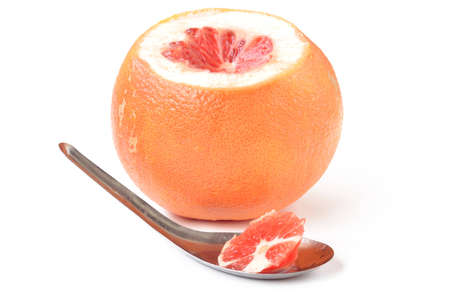 Fresh red grapefruit on white background, close-upの写真素材
