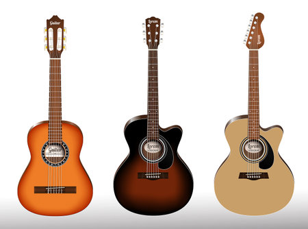 acoustic classic guitars isolated on white background.のイラスト素材