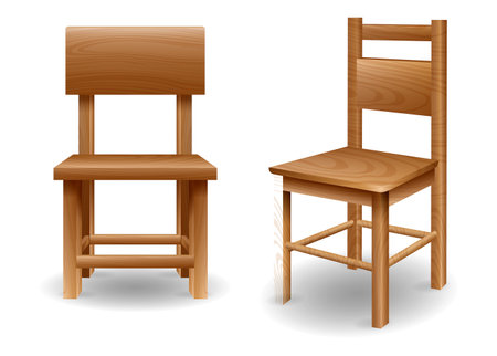 set of wooden chair furniture detailed isolated - 3d illustrationのイラスト素材