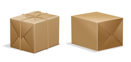 realistic parcel box wrapped in brown paper - 3d illustrationのイラスト素材