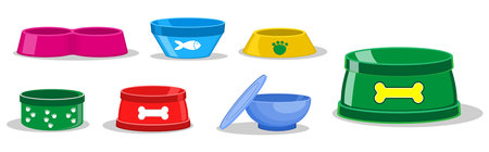 pet bowl cartoon for cat and dog in flat design. 3d illustrationのイラスト素材
