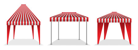 striped blank market stall or kiosk market awning shop isolated. 3d illustrationのイラスト素材