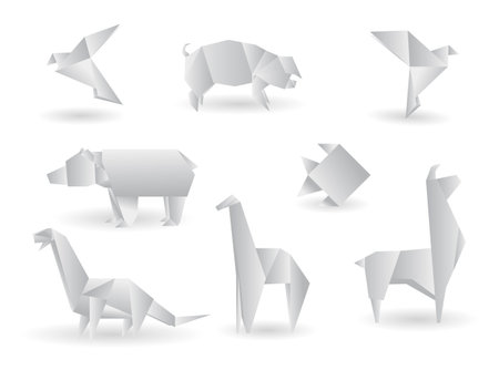 Origami paper origami animals on a white background. Vector illustration.のイラスト素材