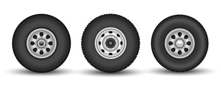 Set of black car wheels isolated on white background. Vector illustration.のイラスト素材