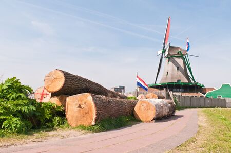 Traditional Old Windmill in Zaanse Schans, Netherlandsの写真素材