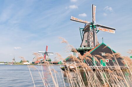 Traditional Old Windmill in Zaanse Schans, Netherlandsの写真素材