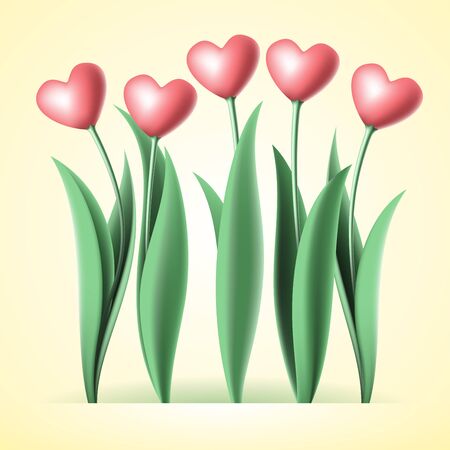heart tulips on yellow backgroundのイラスト素材