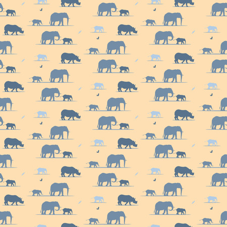 elephants and rhino wallpaper patternのイラスト素材