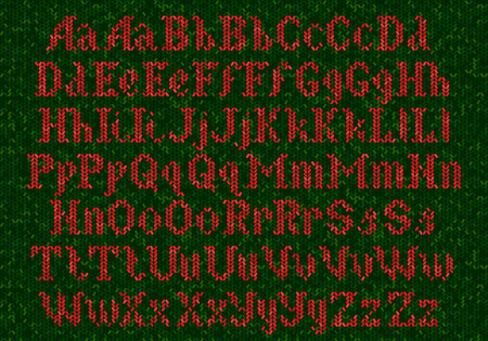 Knitted alphabet, red fint on green background のイラスト素材