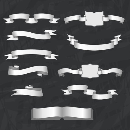 set of white ribbons with booksのイラスト素材