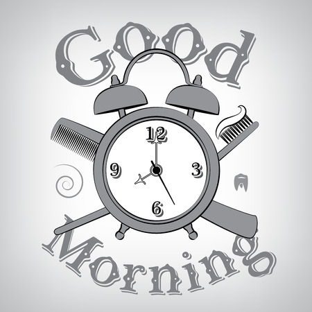 Alarm Clock with toothbrush and Hair Brush. Good Morning Conceptのイラスト素材