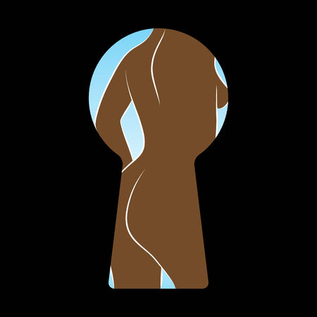naked woman in keyholeのイラスト素材