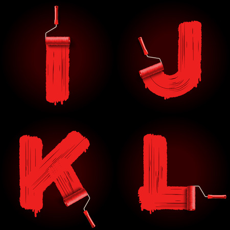 Red roller brush alphabet fontのイラスト素材