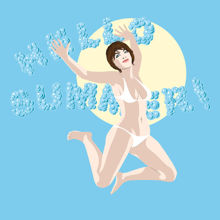 hello summer jumping girl and sunのイラスト素材