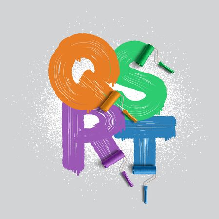 Red roller brush alphabet fontのイラスト素材