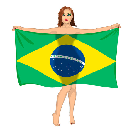sexy girl behind the flag of Brasilのイラスト素材