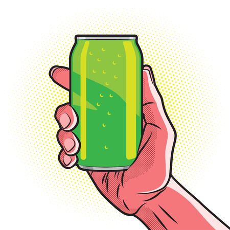 Fresh Green Drink Can in Hot Red Handのイラスト素材