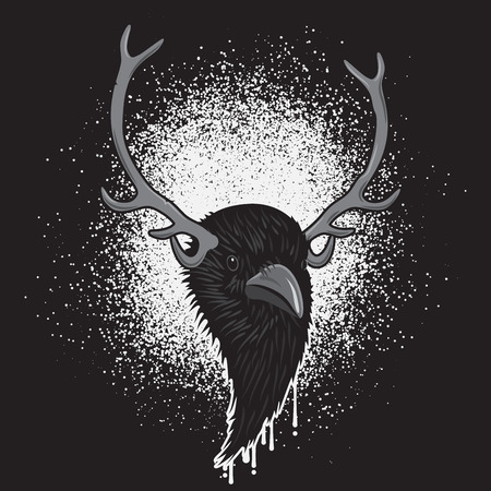 Horned Head of Raven Birdのイラスト素材