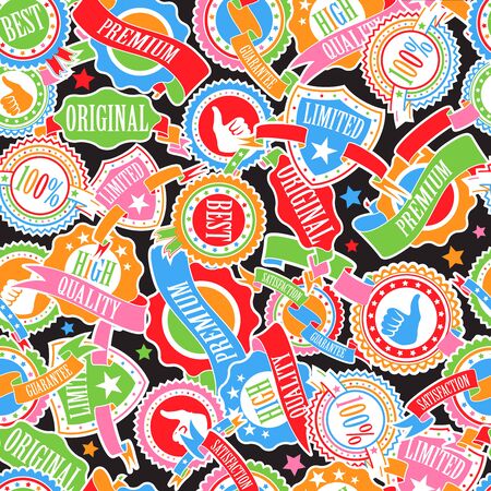 Abstract Color Badges and Ribbons Seamless Patternのイラスト素材