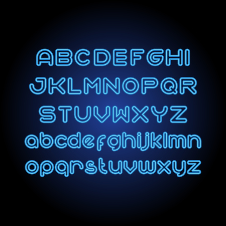 Round Line Neon Font. Uppercase and small case setのイラスト素材