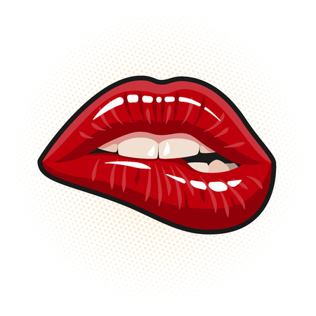 Open Mouth with Red Lips Bitingのイラスト素材