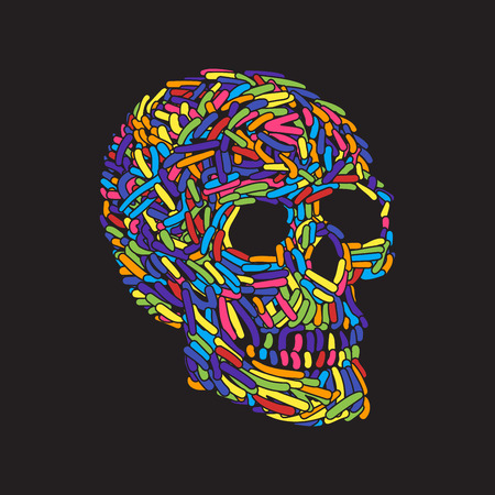 Abstract Doodle color Worm Skull. Vector Illustrationのイラスト素材