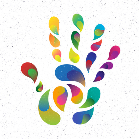 rainbow handprint. rainbow colors of a hand and fingersのイラスト素材