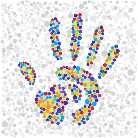 color points handprint. rainbow colors dots shape of a hand and fingersのイラスト素材