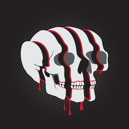 Sliced surreal Skull on black backgroundのイラスト素材
