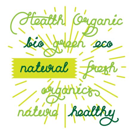 Labels set for natural products, farms, organic. Lettering vector illustrationのイラスト素材