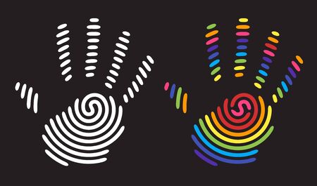 rainbow handprint. rainbow colors of a hand and fingersのイラスト素材