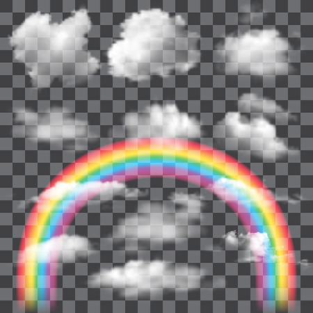 Realistic Cloud Set with color rainbow. Isolated Weather Element Template for Sky clip-art.のイラスト素材