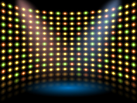 Performance stage with lightbulb glowing backdrop wall.  abstract backgroundのイラスト素材