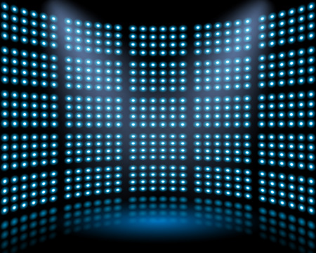 Performance stage with lightbulb glowing backdrop wall.  abstract backgroundのイラスト素材