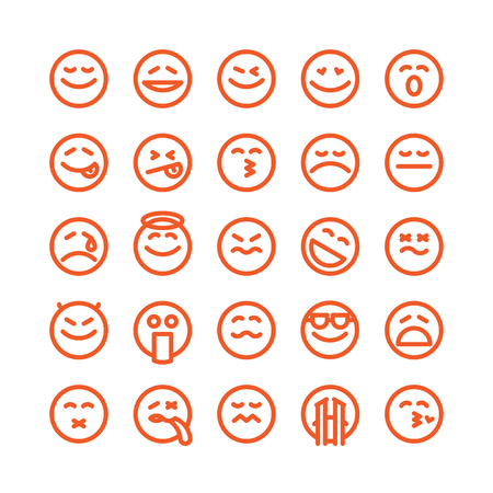 Fat Line Icon Set of emoticons for web and mobile. Modern minimalistic flat design elements of emoji isolated on white background, vector illustration.のイラスト素材
