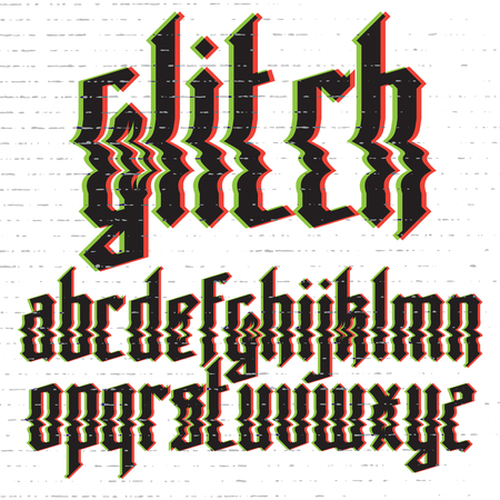 Modern custom gothic glitch distortion alphabet font. Trendy glitch vector font setのイラスト素材