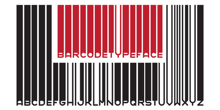 Stylish barcode typeface font. Stripped letters of barcode scanning. Custom barcode font. Barcode letters set. Vector barcode illustrationのイラスト素材