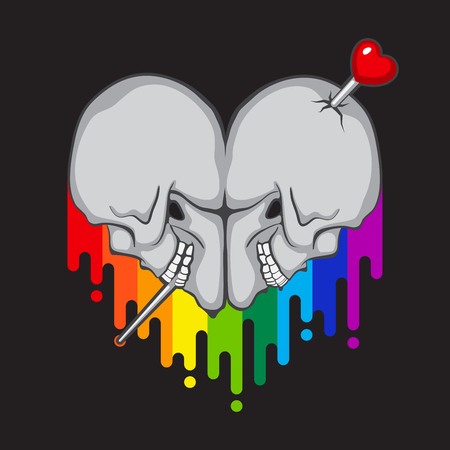 Human Skull heart shape with rainbow paint flow. Vector illustrationのイラスト素材