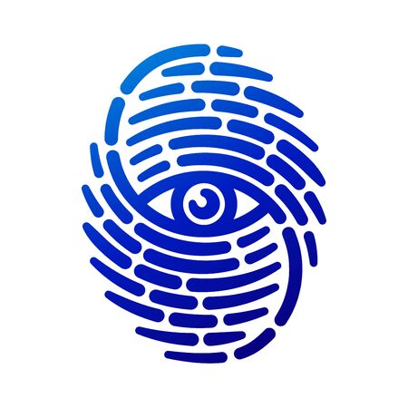 Fingerprint with eye inside. Conceptual security logo or identification icon of dashed line finger printのイラスト素材