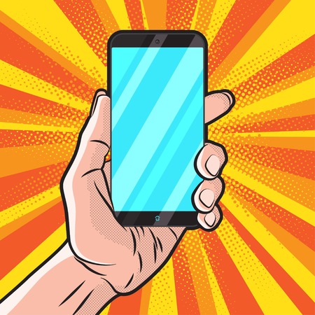 PopArt Style Mokup with Smartphone in Handのイラスト素材