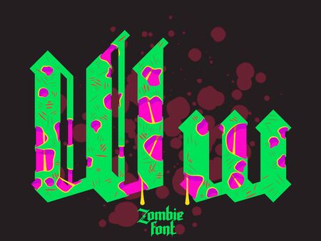 Acid Zombie monster alphabet set. New modern custom gothic fontのイラスト素材