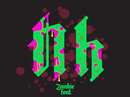 Acid Zombie monster alphabet set. New modern custom gothic fontのイラスト素材