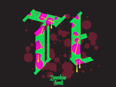 Acid Zombie monster alphabet set. New modern custom gothic fontのイラスト素材