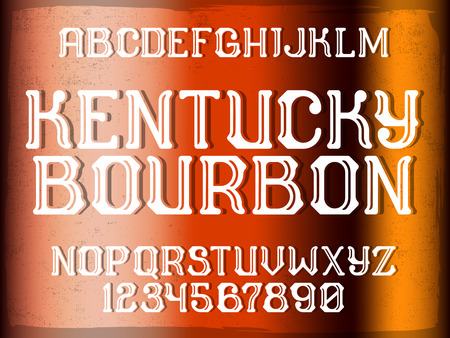 Decorative vintage font on the color grunge background. Old style alphabet design with alcohol drink sample text - Kentucky bourbonのイラスト素材
