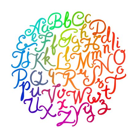 Handwritten colorful alphabet vector font on white backgroundのイラスト素材