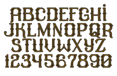 Decorative vintage font Time Machine. Old style alphabet design. Vector illustrationのイラスト素材