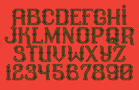 Decorative vintage font Time Machine. Old style alphabet design. Vector illustrationのイラスト素材