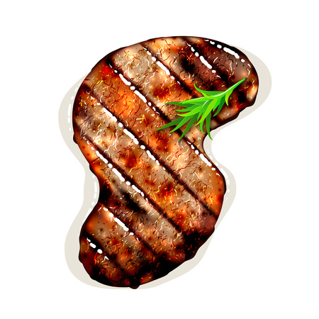 S-shape grilled beef steak with herb spices isolated on white background. Vector illustrationのイラスト素材