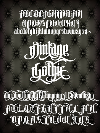 Vintage gothic - modern font on old fashion leather background. Gothic letters with alternate decoration elements. Vector alphabetのイラスト素材