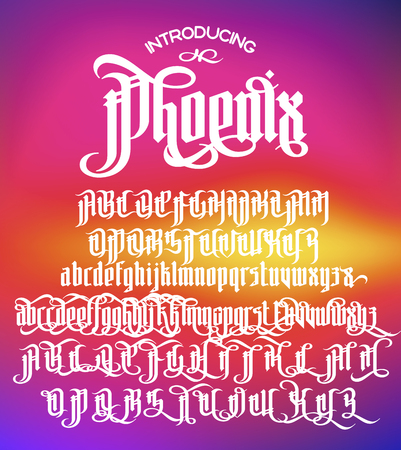Phoenix - modern gothic Style Font. Gothic letters with alternate decoration elements. Vector alphabetのイラスト素材